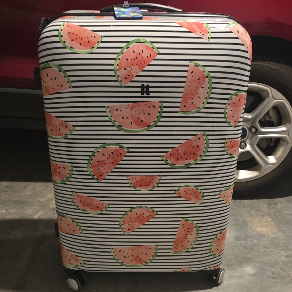 Black and White Striped Travel Bag with Nautical Lobster Design